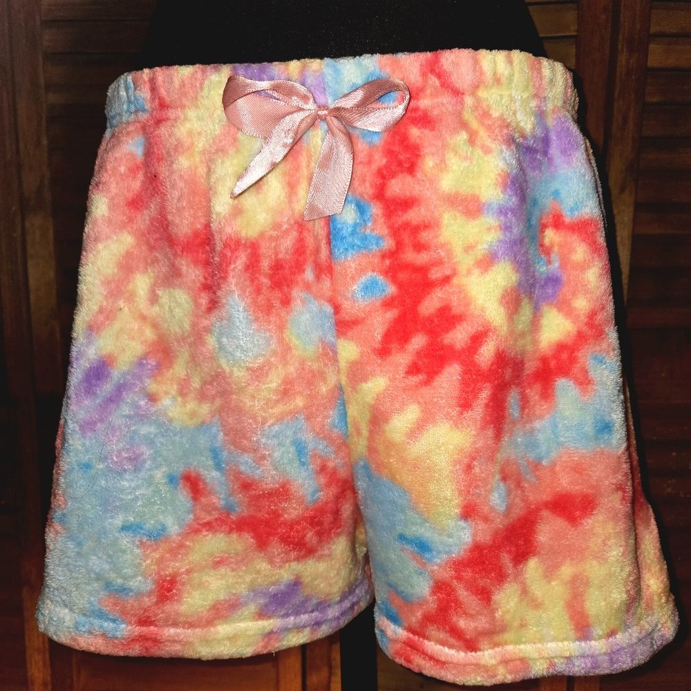 XL, BOBBIE BROOKS, Vibrant Colorful Tie-Dye, Soft Fleece Shorts